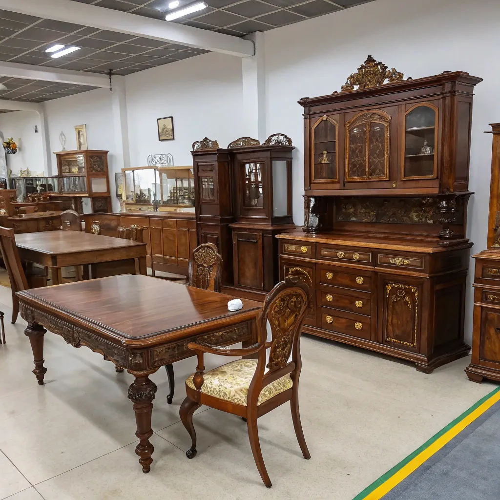 Restored antique furniture on display at TORVALENXIR workshop
